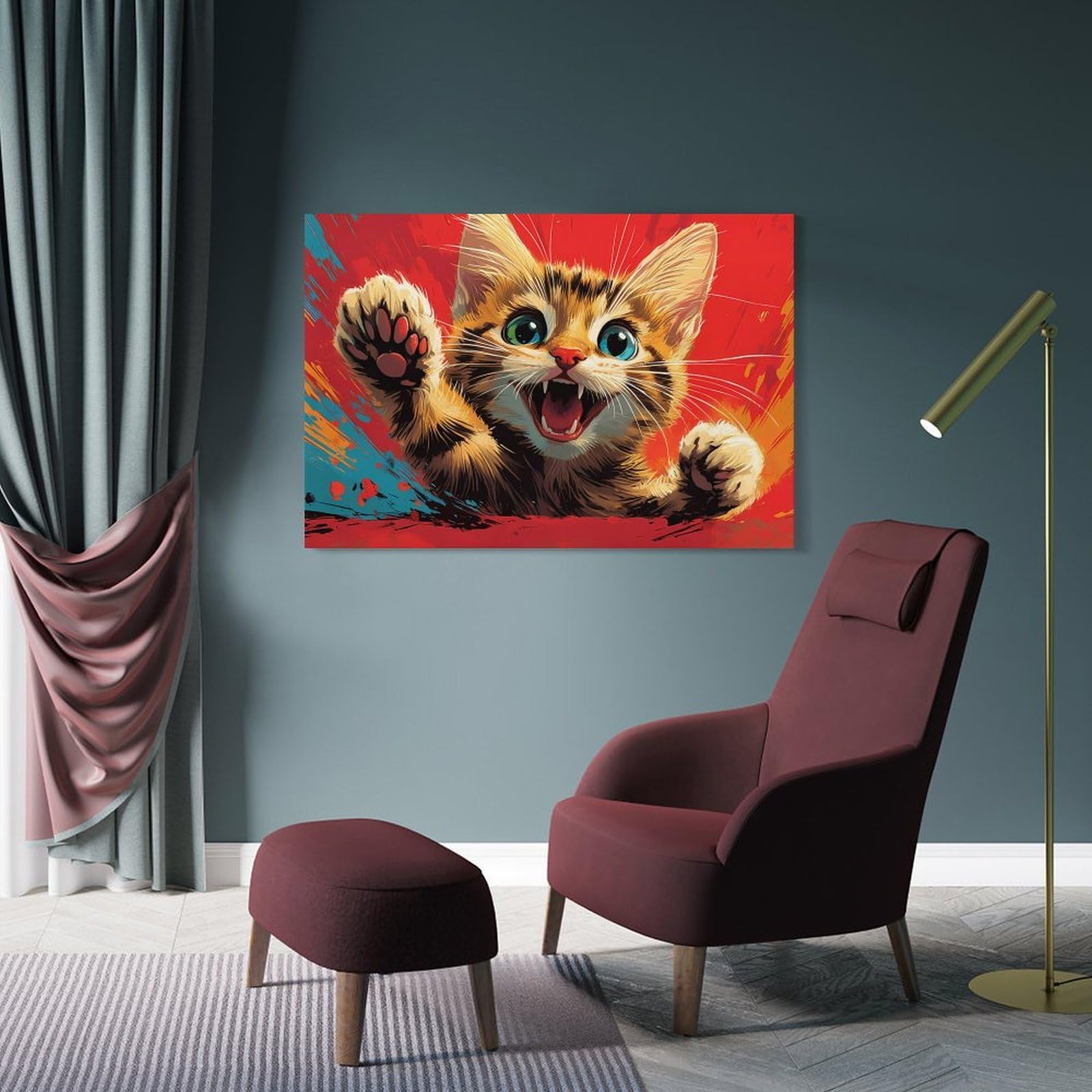 Junmoney Decorative Wall Artwork Playful Kitten, 20x30inch(50x75cm), for Corridors, Hallways Or Apartment Entries, Wall Decor to Refresh Empty Corners