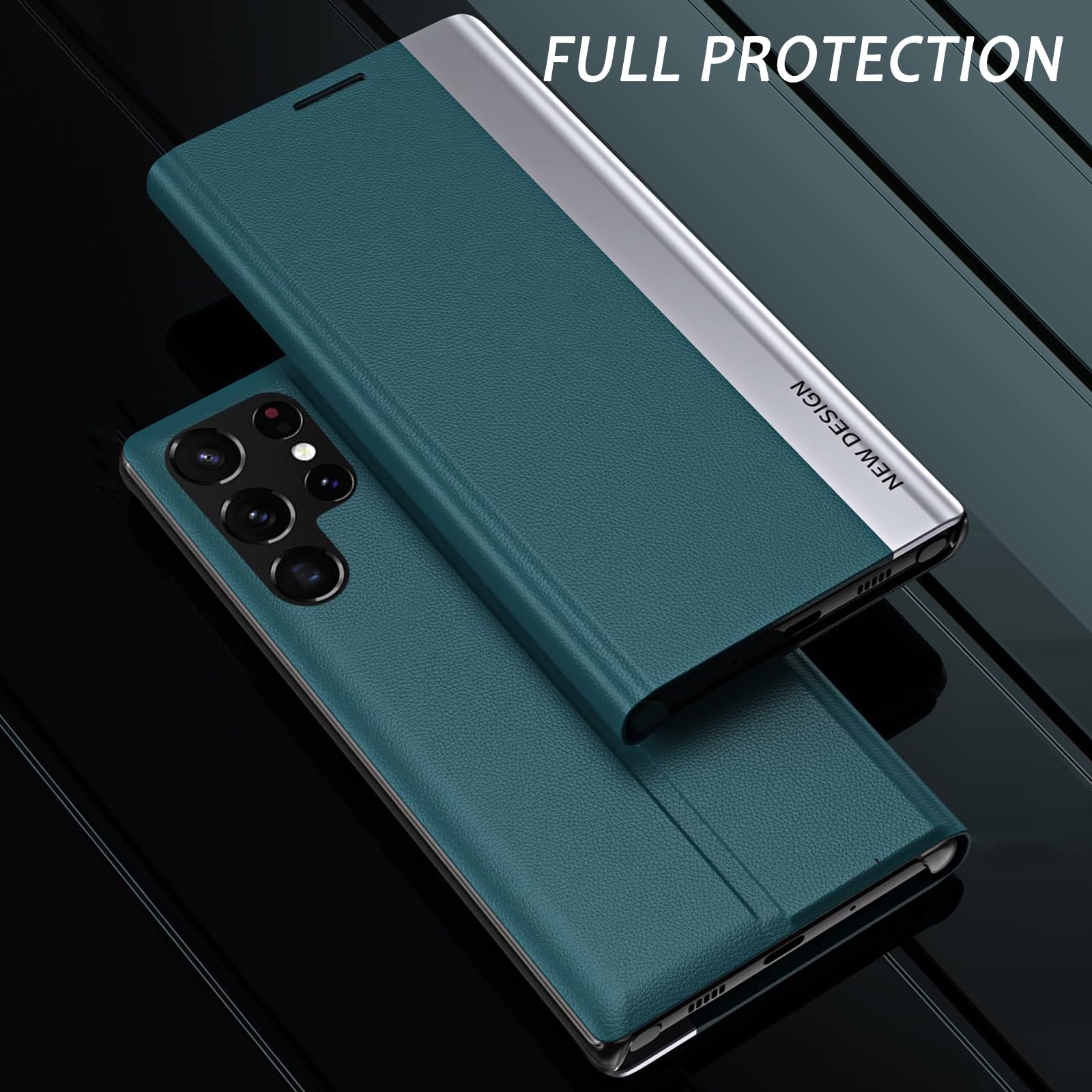 Klapphülle für Samsung Galaxy S25 Ultra/S25 Plus/S25, Dünne Galvanik Leder Handyhülle mit Standfunktion Magnetverschluss Schutzhülle,Grün,S25 Plus