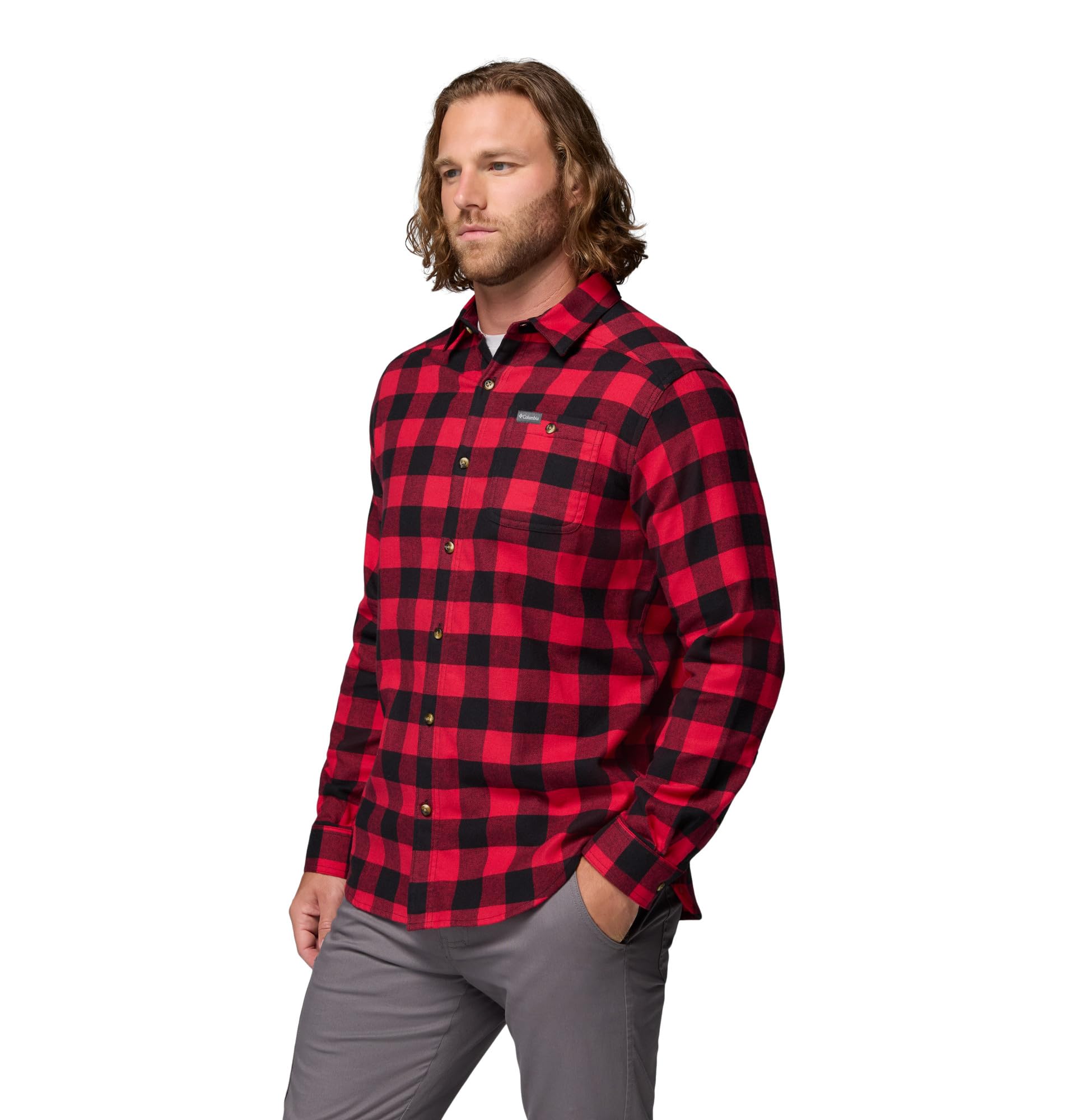 Columbia Męska koszula Cornell Woods, flanelowa, z długim rękawem, nieprzejrzysta, Mountain Red Buffalo Check, XL