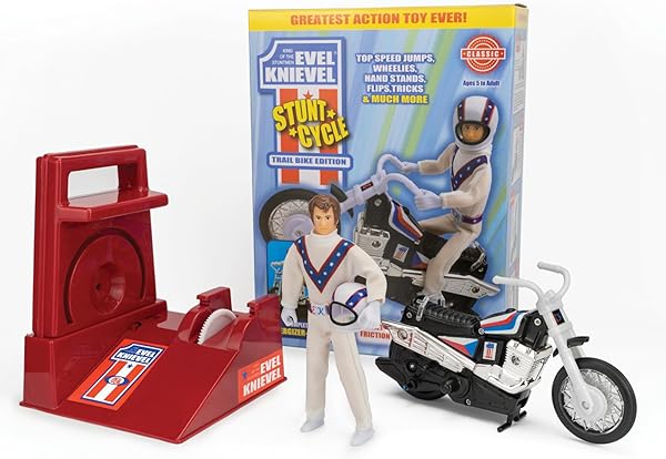 Evel Knievel Stunt Cycle - The Amazing Wind Up and Go Action Toy Launcher for Ultimate Jumps, Crashes, Flips and More - 8 Inch Bike Jumps Anywhere from 100 to 150 Feet - Original 1970's Stunt Bike.