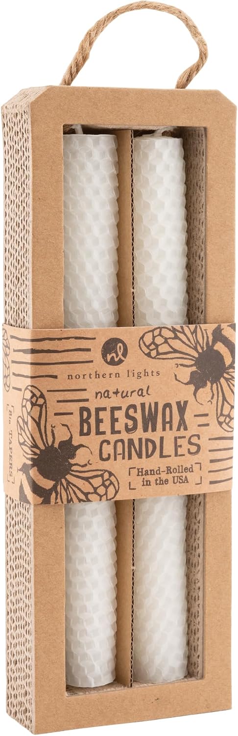 Northern Lights Candles - Bee Hive Tapers - 8" 2pk - White - 73612