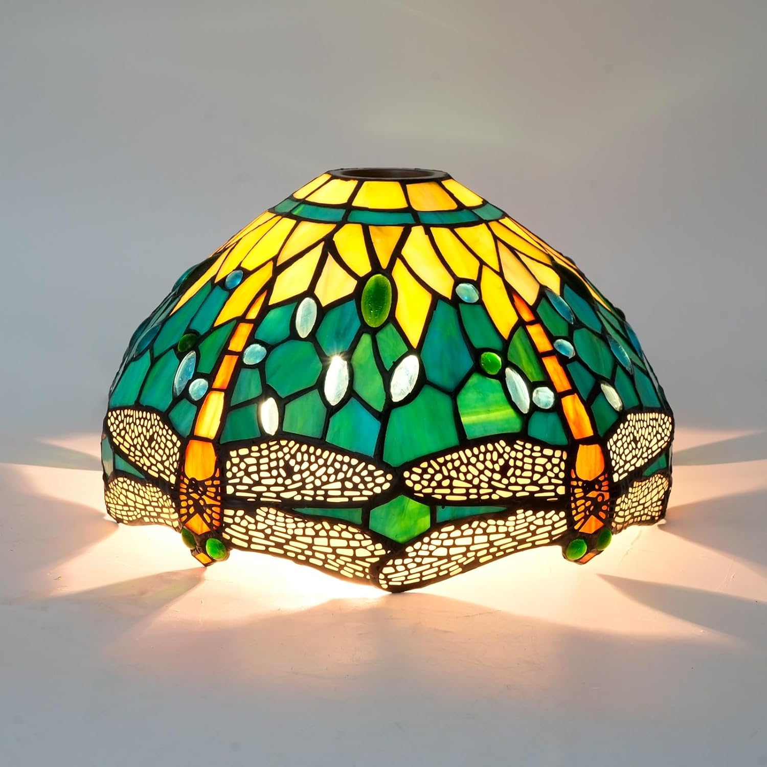 Tiffany Lampshade 12 Inch Stained Glass Lamp Shade Replacement Only Green Yellow Dragonfly Ceiling Light Shade for Pendant Light Floor Lamp Home Office Deco Dome Vintage Lamp Cover