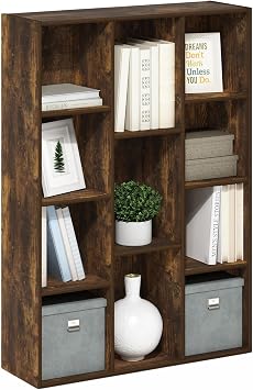 Furinno LUDER Book Shelf, 11-Cube Bookshelf, Reversible Bookcase, 9.4 x 29.1 x 41.7, Easy Assembly, for Living Room, Bedroom, Home Office, Amber Pine