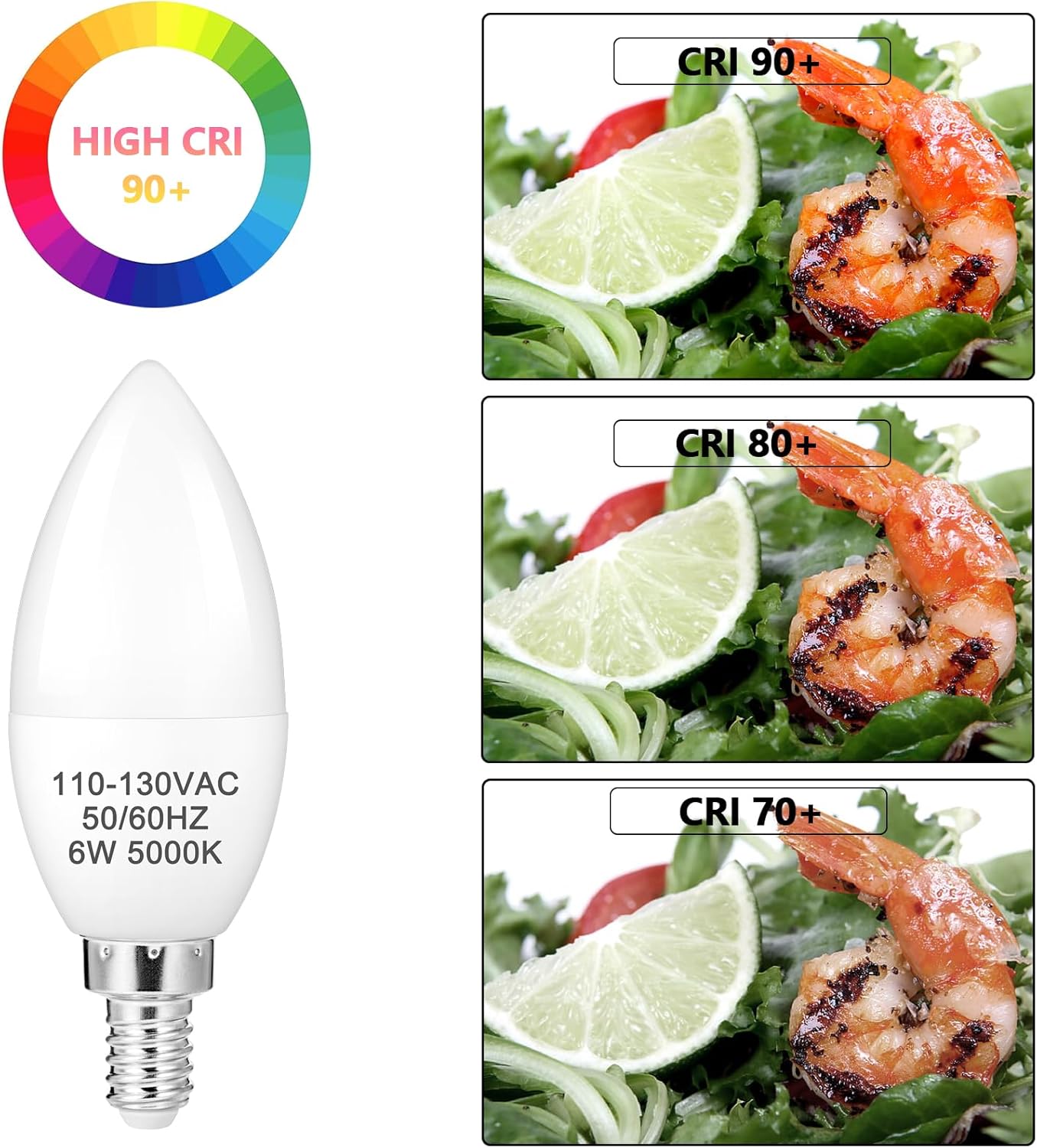 B11 LED Light Bulb E12 Candelabra Light Bulbs 5000K Daylight Light Bulb 6W Candle Bulbs Small Base Chandelier for Ceiling Fan (6 Pack, Daylight White)