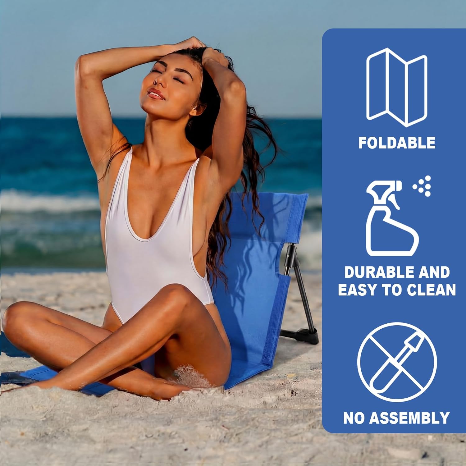 Karenhi 1 Pcs Foldable Poolside Chairs Portable Beach Chair ​Folding Poolside Chairs for Edge of Pool for Adults Traveling Camping Picnic Lawn Accessories (Navy Blue)