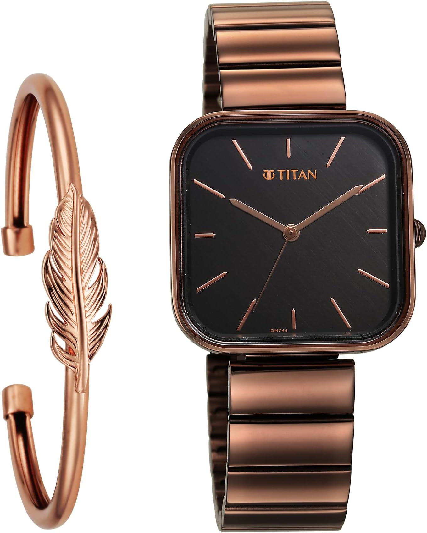 Titan Purple Stackables Quartz Analog Black Dial Metallic Brown Stainless Steel Strap Watch for Women - NT2715QM01F