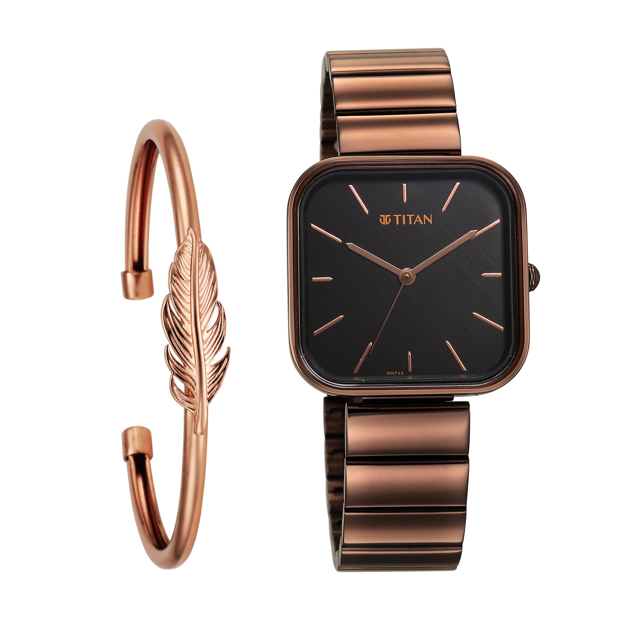 TitanTitan Purple Stackables Quartz Analog Black Dial Metallic Brown Stainless Steel Strap Watch for Women - NT2715QM01F