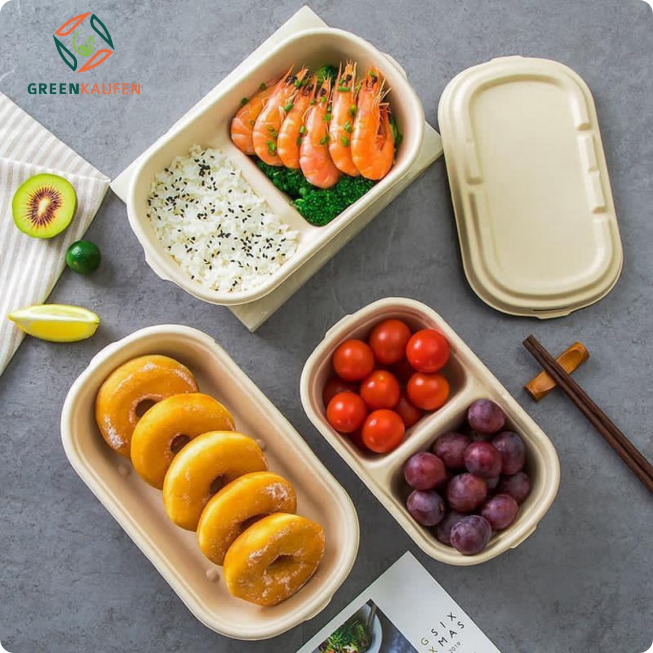 200 Stück Bagasse Schalen 700 ml mit PET-Deckel – Einweg To-Go Bowls aus Zuckerrohr – Kompostierbar, auslaufsicher, stapelbar – Für Catering, Lieferdienste & Events