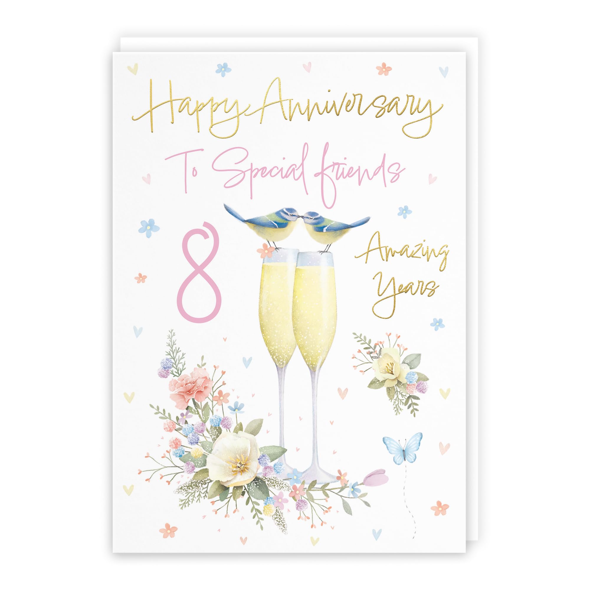 Hunts England - Special Friends 8th Anniversary Card - A5 Size - Champagne Flutes - Gold Foil - 8th Anniversary Card For Special Friends - Eight Years - Milo's Gallery โ image 1