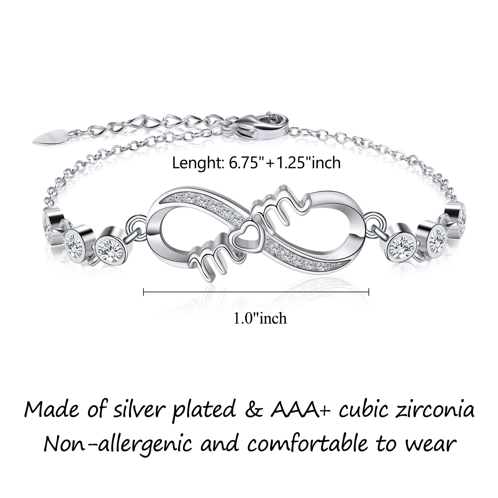 CheersLife Regalo Mamma,Braccialetto Infinito mom,FRFR