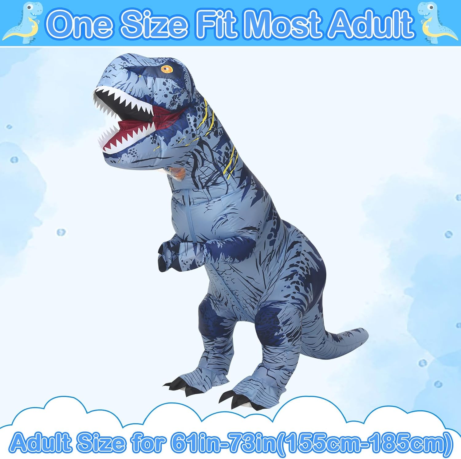 Servllcell Inflatable Dinosaur Costume for Adult,Halloween Costumes T Rex Blow Up Costumes for Women Men,Funny Cosplay Party(Blue)