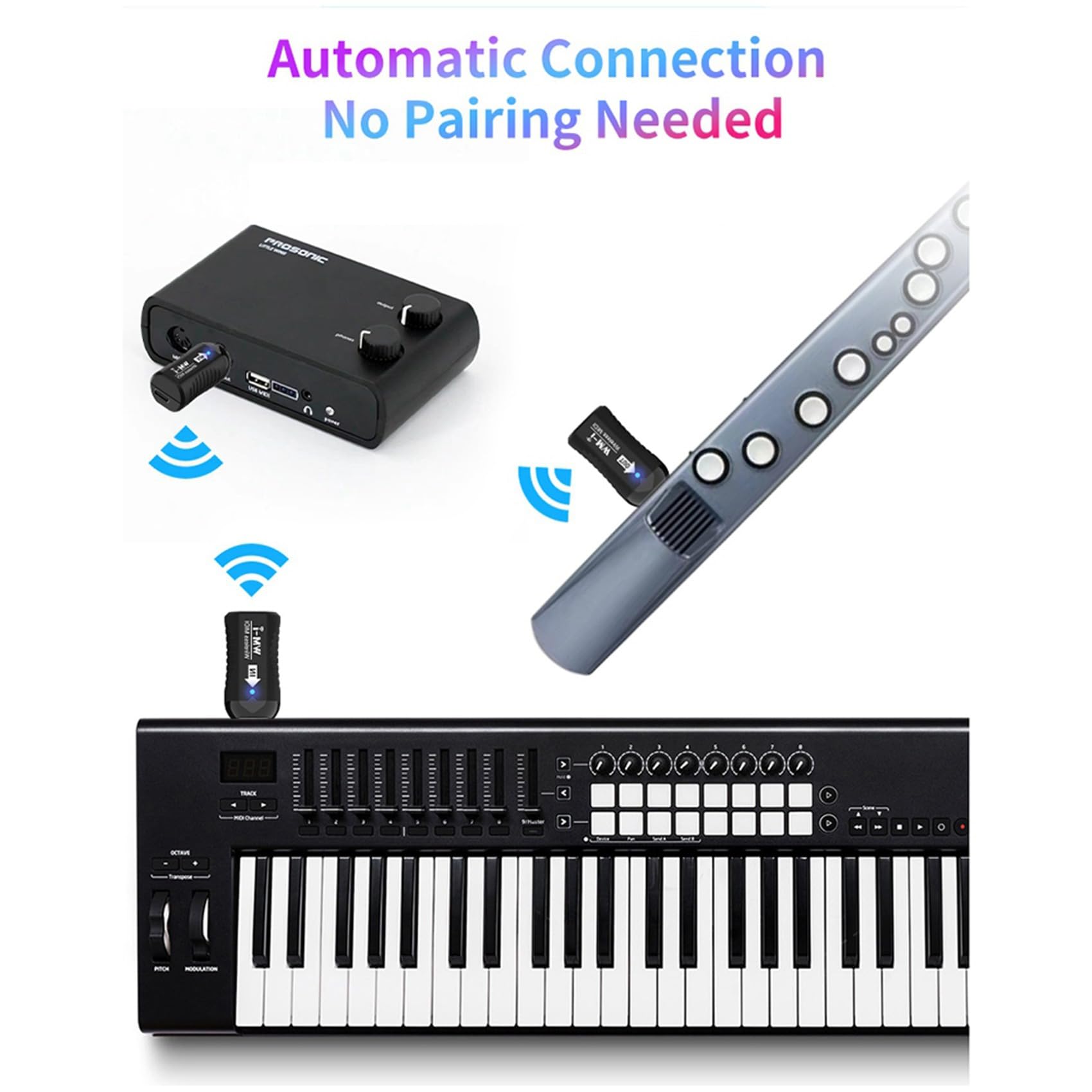 3X Trasmettitore Ricevitore Audio per Chitarra Wireless Midi Ricaricabile Adattatore Midi Wireless per Tastiera di Pianoforte Digitale