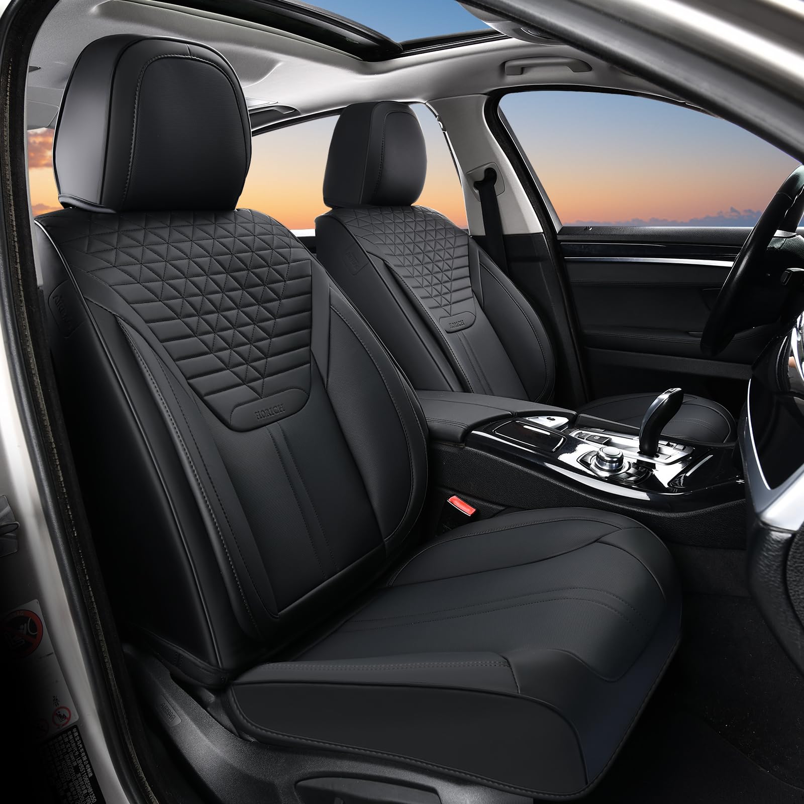 Car Seat Covers for Front Seats, Universal Seat Cushion 2 Seats, Car Seat Protector Waterproof, Premium Leather Automotive Seat Covers for Most Cars, Sedans, SUVs, and Trucks-Black
