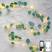 Vista 1 de suddus Guirnalda de 100 luces LED de eucalipto enchufables de 33 pies con luces conectables con control remoto, luces de hojas para dormitorio