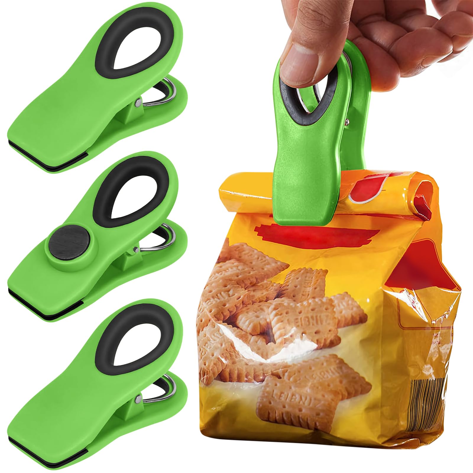 10 Pack Magnetic Chip Clips- Food Clips, Chip Clips, Bag Clips for Food Storage with Airtight Seal Grip for Bread Bags, Snack Bags and Food Bags (Light Green)