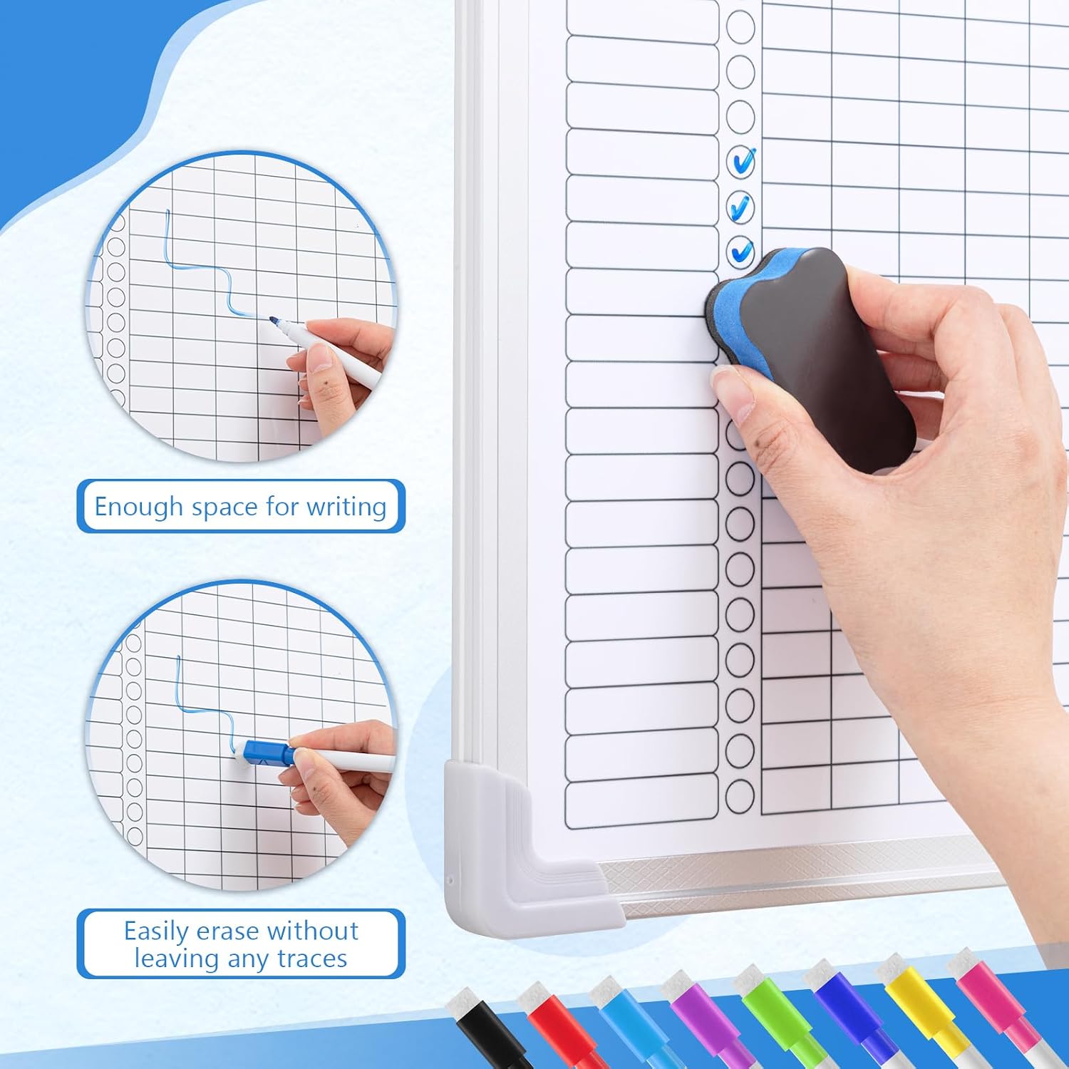 24" x 18" Magnetic Chore Chart Dry Erase Whiteboard Magnetic to Do List Chore Board with Lines Double Sided Weekly Calendar with Frame 8 Marker 1 Eraser for Family Multiple Adults
