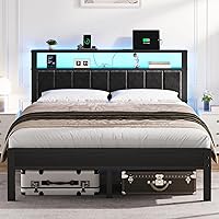 OLEVS Queen Platform Bed Frame with RGB LED Lights, Charging Station & 2-Tier Storage Headboard - No Box Spring, Noise-Free, 900lbs Capacity