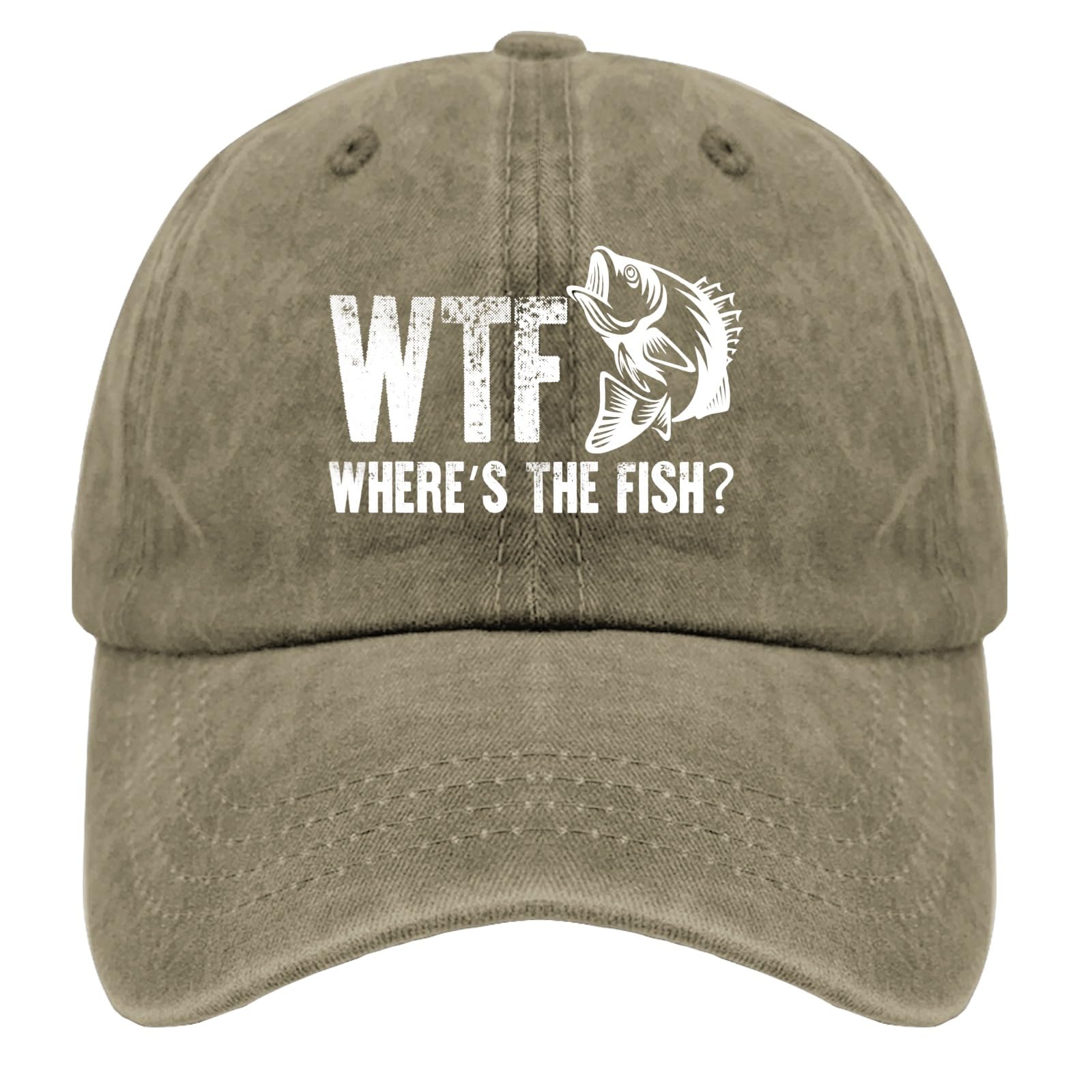 WTF Where's The Fish Hats for Men Fishing Here Fishy Fishy Hats hat Mens for MomVintage Cotton Washed Baseball Caps Adjustable Low Profile Dad Hat Crazy Funny Custom Gifts