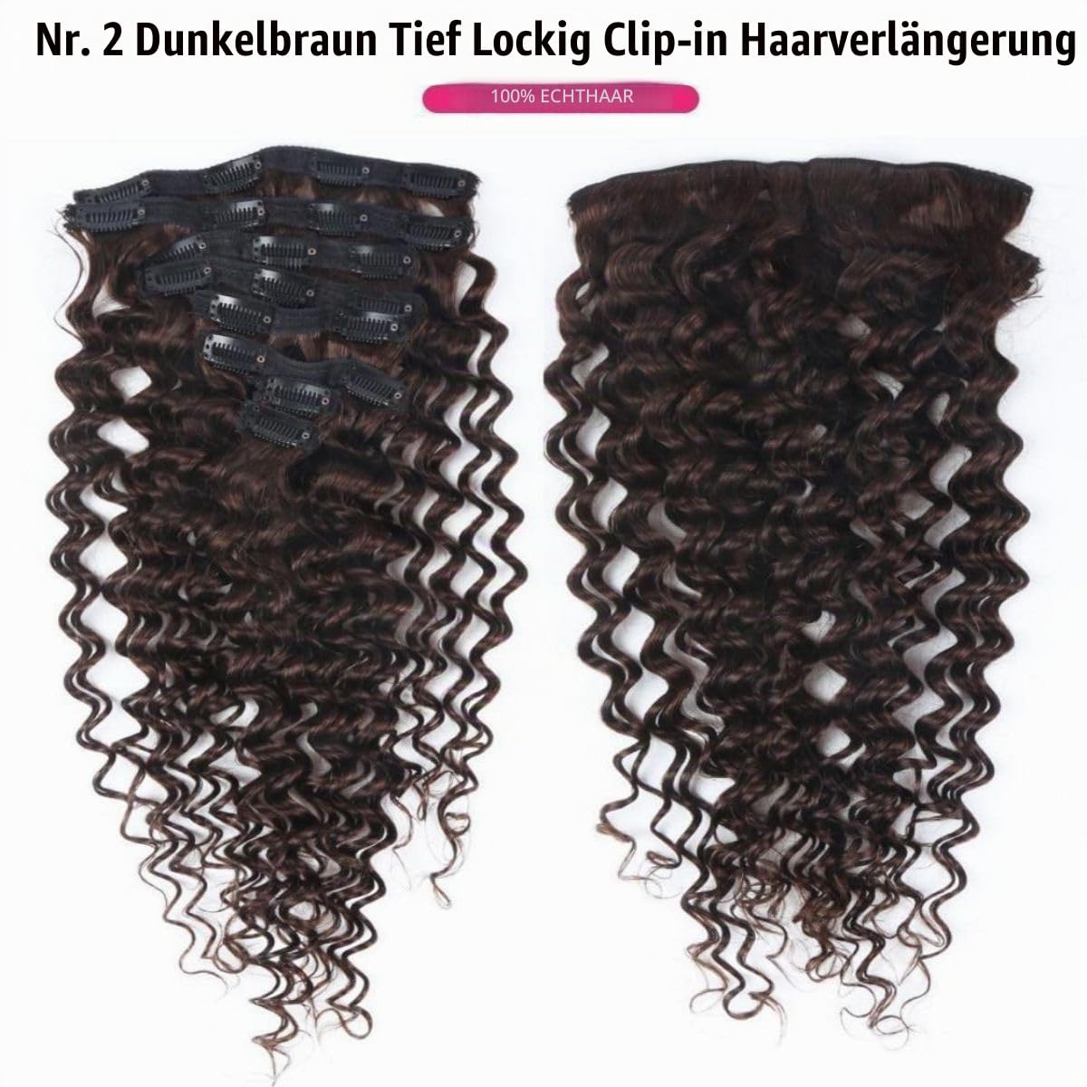 Deep Curly Clip in Extensions Echthaar，60cm 24 Zoll 8PCS 120g #2 Braun Haarverlängerung für Frauen Water Wave Remy Hair Extensions Clip in