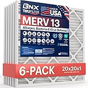 BNX TruFilter 20x20x1 Air Filter MERV 13 (6-Pack) - MADE IN USA - Electrostatic Pleated Air Conditioner HVAC AC Furnace Filters for Allergies, Pollen, Mold, Bacteria, Smoke, Allergen, MPR 1900 FPR 10