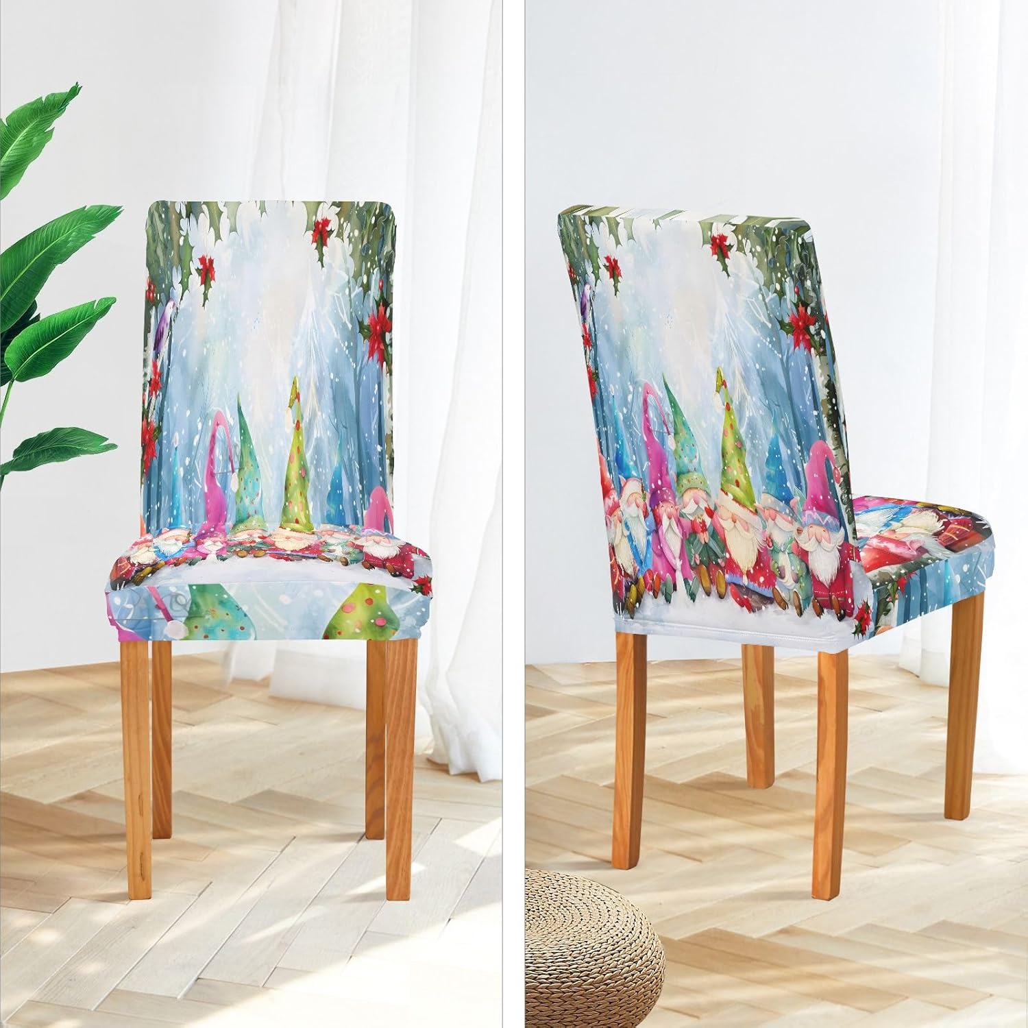 ALAZA Chair Covers for Dining Room, Cute Gnomes Christmas Tree Stretch Chair Cover Sets Chair Protector Removable Washable for Ktichen Restaurant Hotel