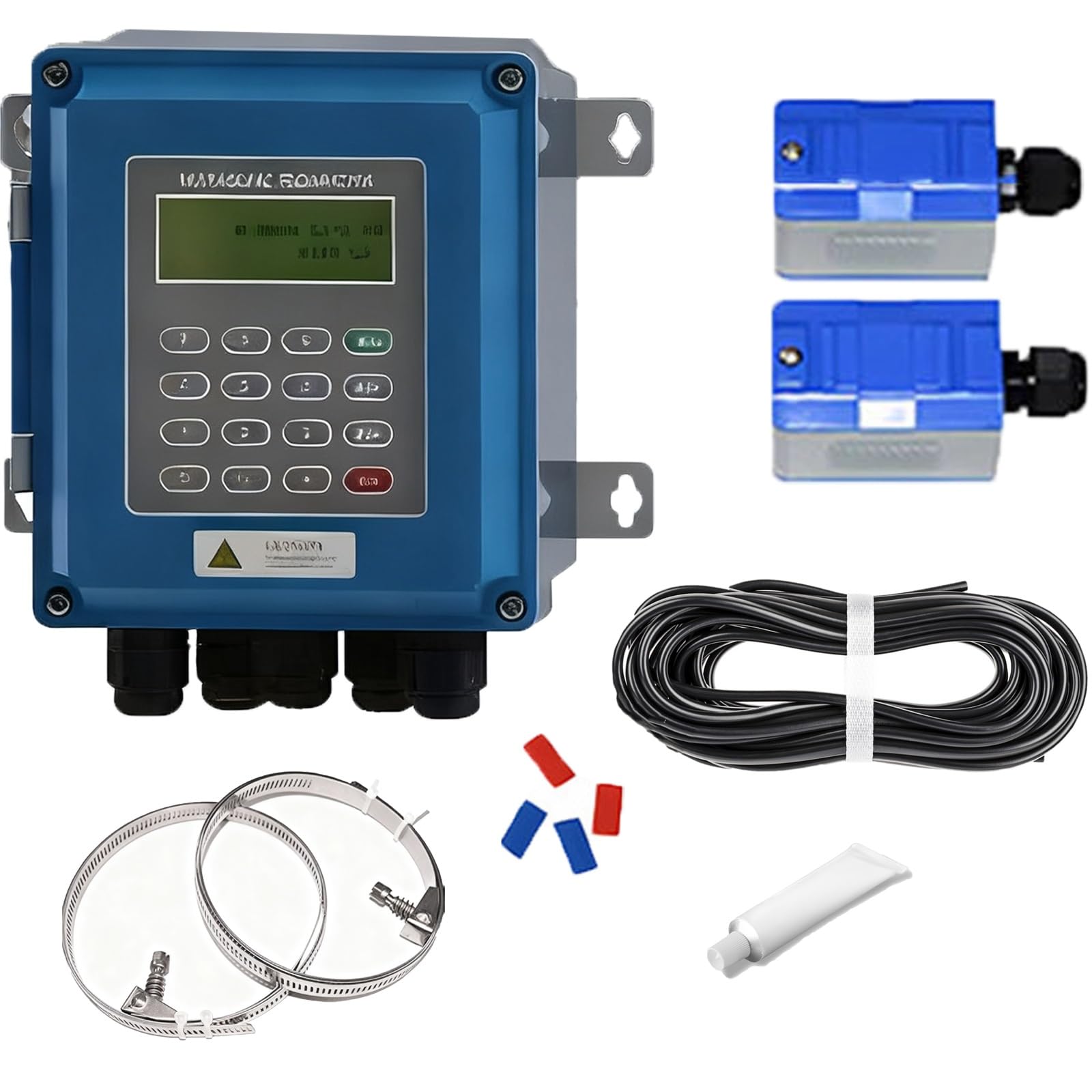 Digital Ultrasonic Flow Meter DN15–6000mm, Liquid Flow Control Counter with TM-1 Clamp-on Sensor, IP68 Rated, Backlit LCD Display for Water, Oil, Alcohol, and Sea Water Applications(SD Yes,DN300-6000)