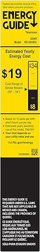 Energy Guide label for Sony KD50X85J TV, showing estimated yearly energy cost of $19