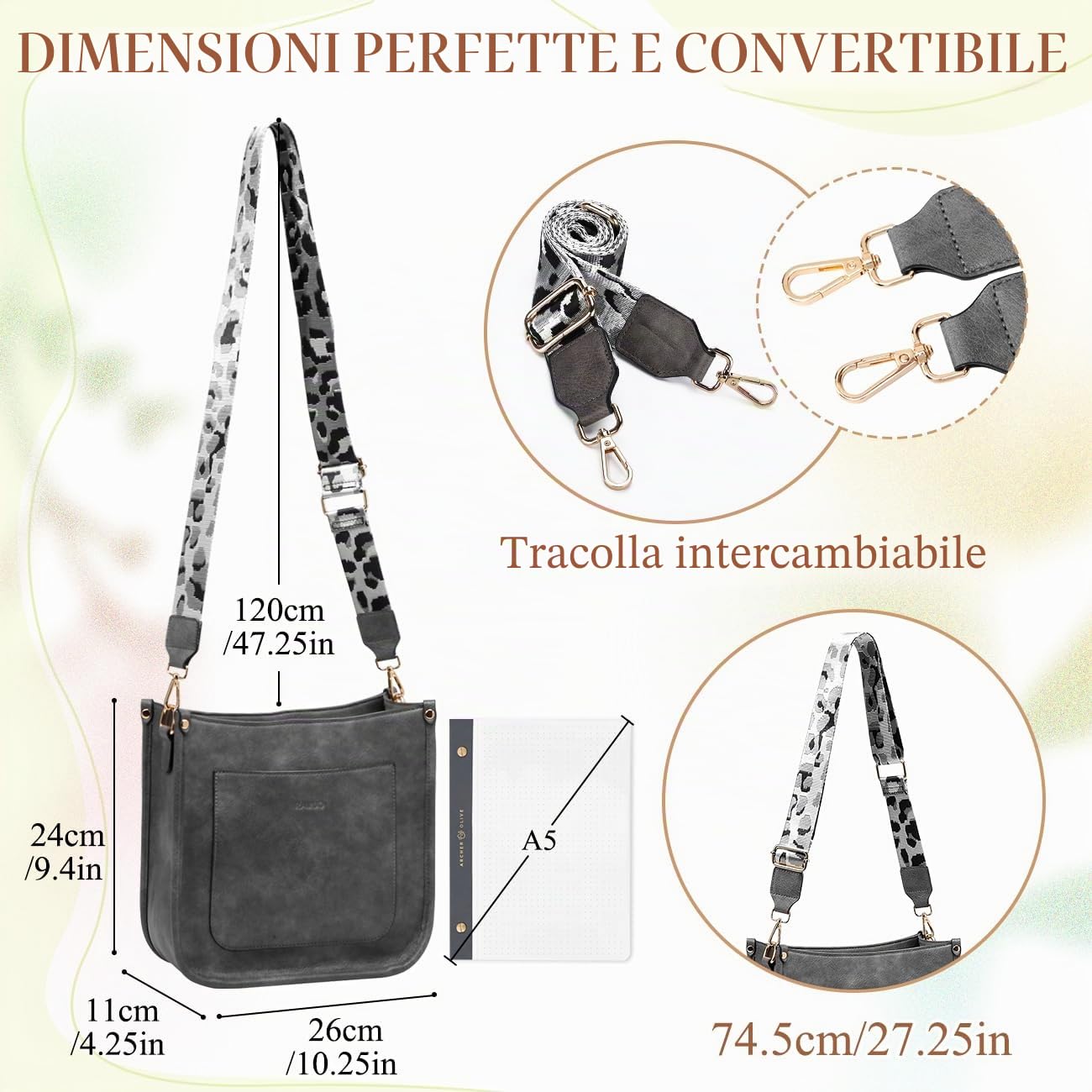 RAVUO Borsa a Tracolla Donna, Elegante Borsa a Spalla Donna Con 2 Cinturini Regolabili Borsa Pelle Impermeabile da Donna in Sintetica Pu con Tasche Multiple per Il Tempo Libero, Scuola, Viaggi