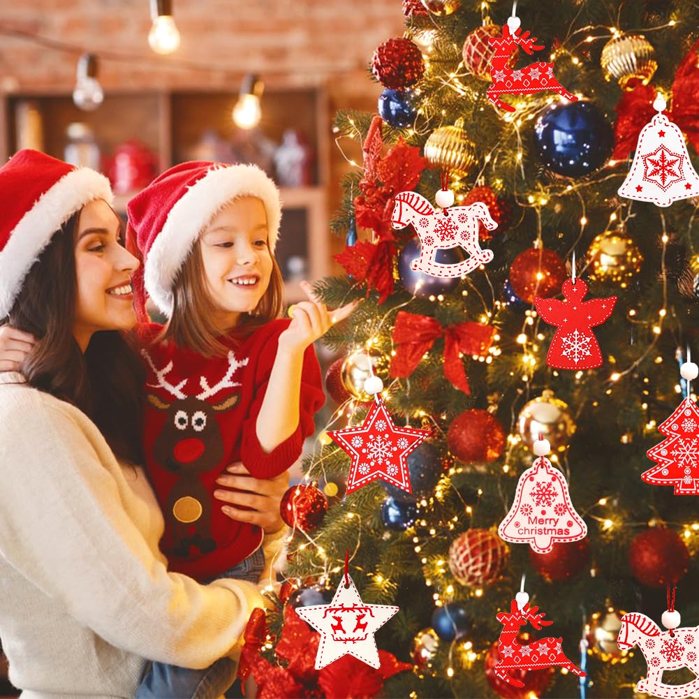 24 Decorazioni Natale In Legno Con Corda - Pendenti Albero Fai Da Te, Forme Di Renna E Campana, Addobbi Artistici