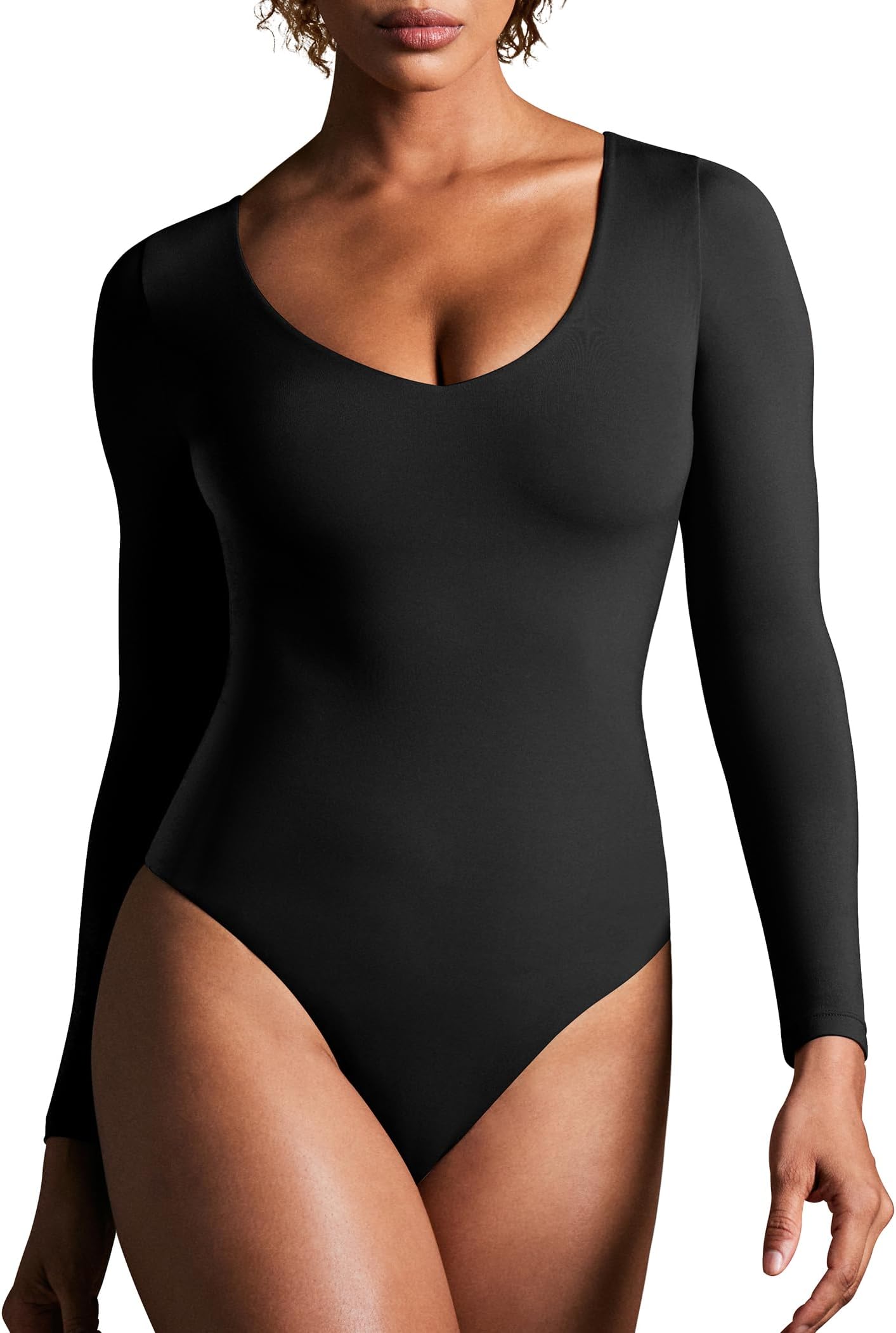 Bodysuits for Women Tummy Control Body Suits for Womens Compression Slimming Thong Bodysuit V Neck