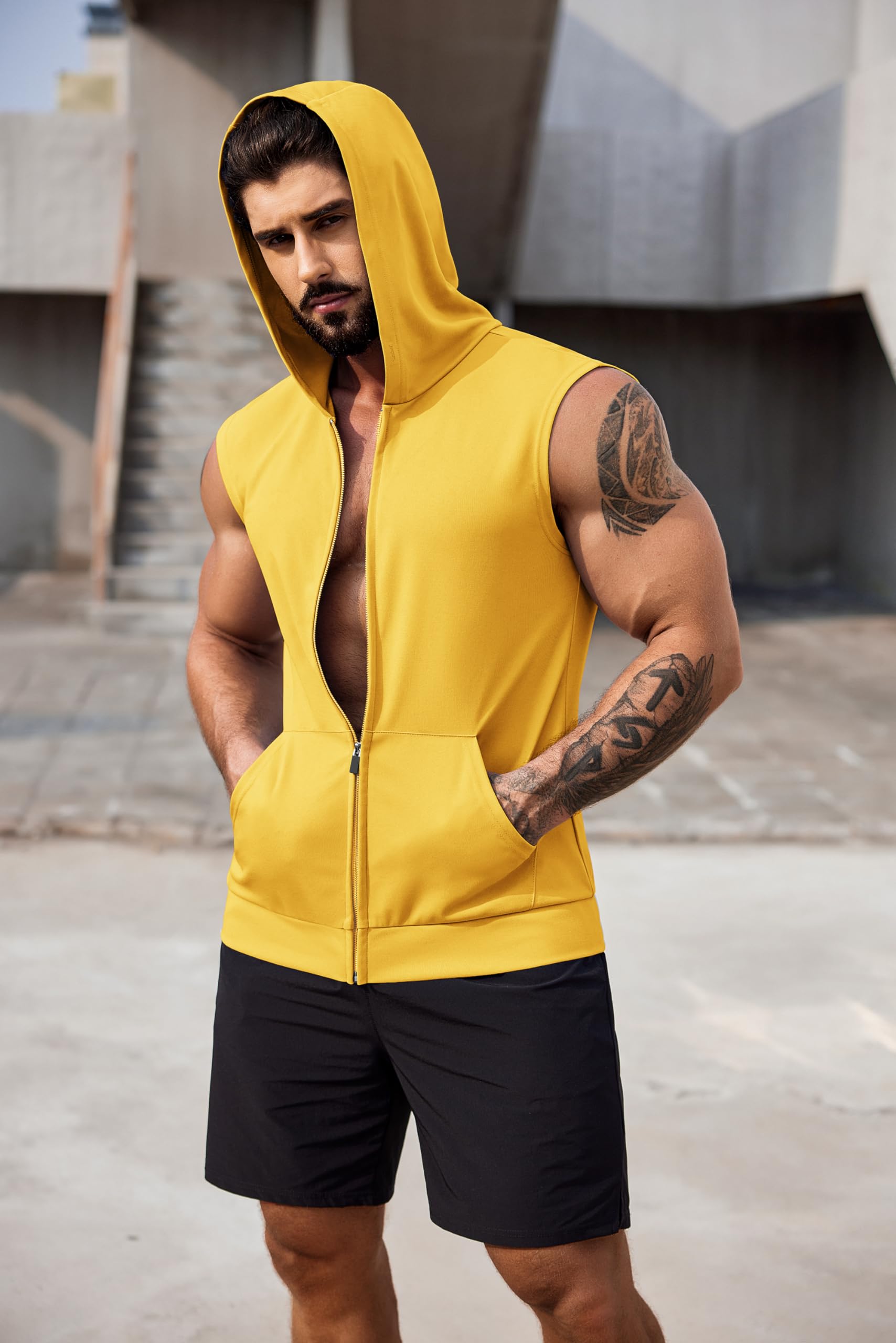 COOFANDY Canotte da allenamento da uomo con cappuccio, confezione da 2 pezzi, con cerniera, senza maniche, da palestra, maglietta con cappuccio per bodybuilding
