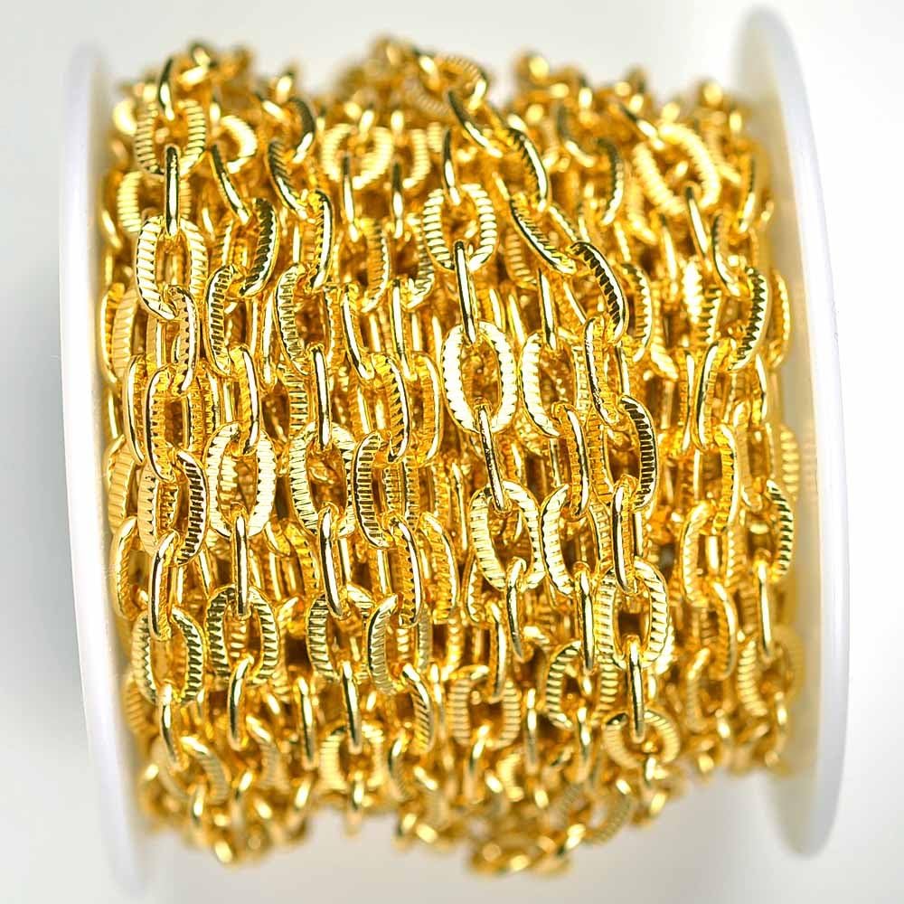Chainology Aluminum Chain 122 Gold 5.75x9.25mm Textured Oval Cable Aluminum Bulk