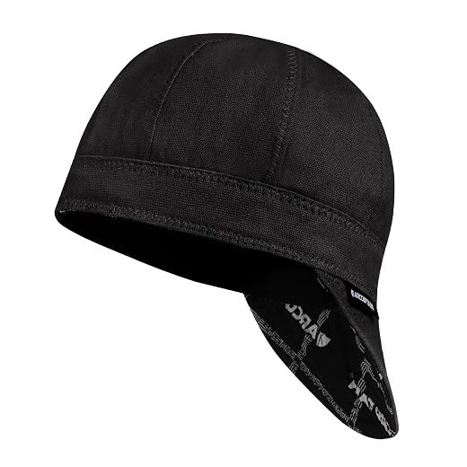 ARCCAPTAIN Reversible Welding Cap, 8 Panel Protective Welders Cap, 10 oz Fireproof Cotton Comforts for Safety and Protection While Welding to Men Women, Black, 7 1/4