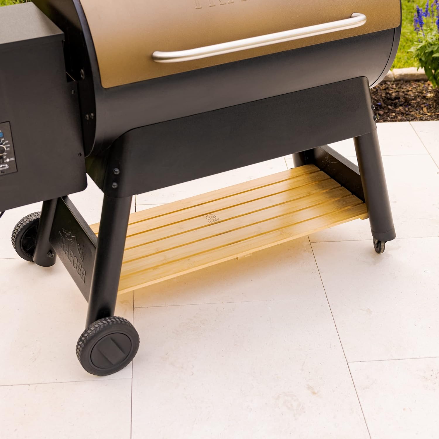 Pellet Grill Storage Shelf Compatible with ONLY The Traeger Pro Series 34 Pellet Grills - Our Durable Bamboo Shelf Provides Extra Storage Space for All Your Pellets and Accessories