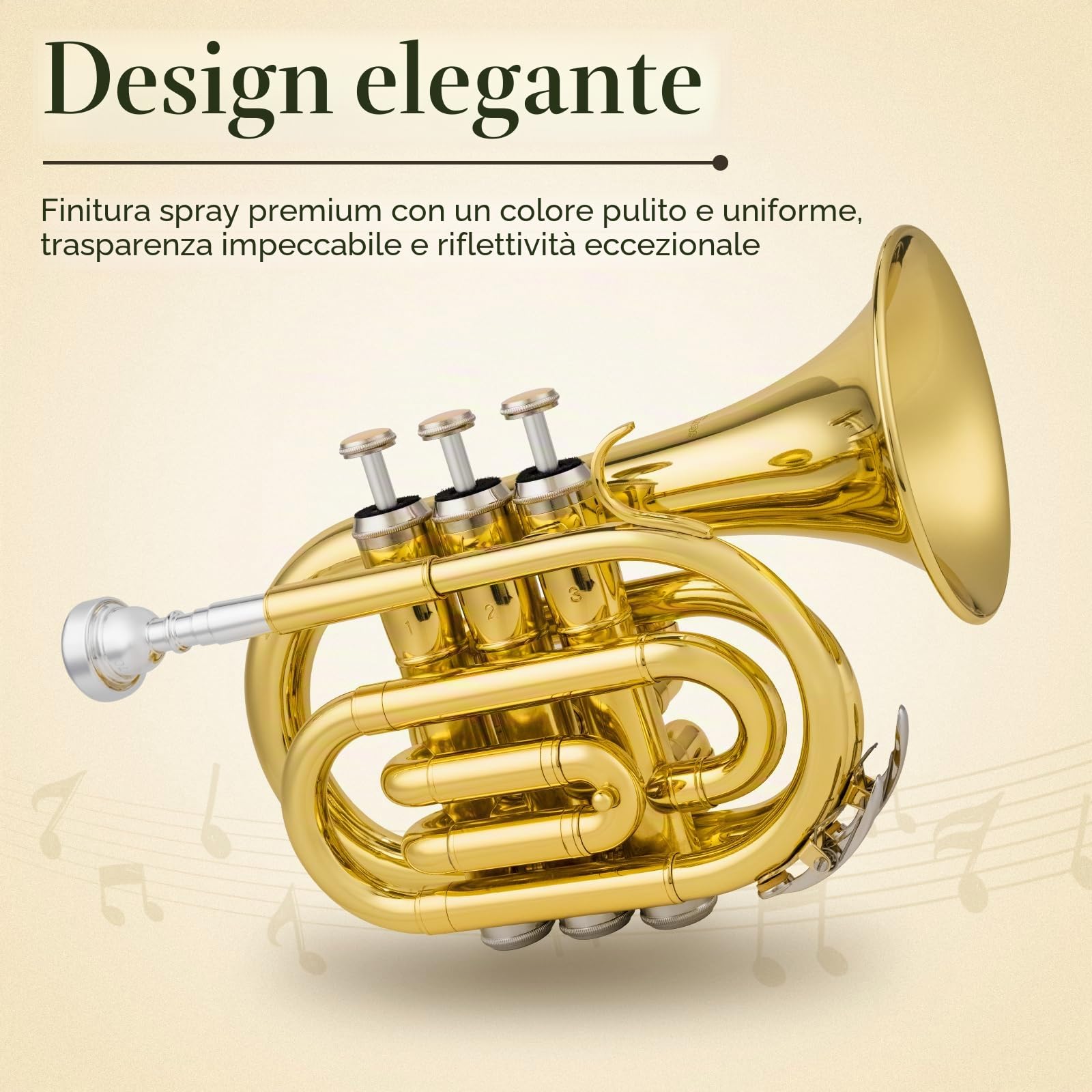 SONICAKE Tromba Tascabile Sib Ottone Laccatura Oro, Kit Completo per Principianti con Bocchino 7C, Custodia Rigida, Guanti QPT-01