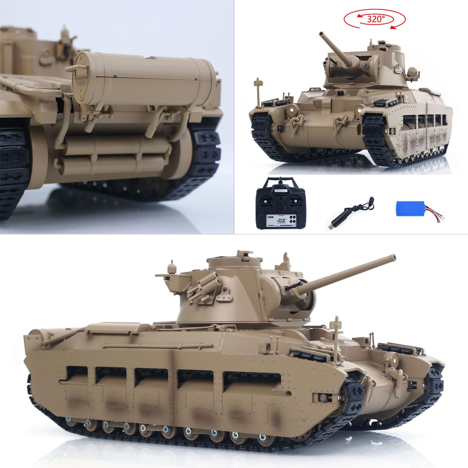 TOUCAN RC HOBBY Tongde 1/16 Telecomando Militare Serbatoio Matilda III IV Torretta Rotazione 320 Gradi Luci IR Suoni RC Modello Elettrico Fumo Unità