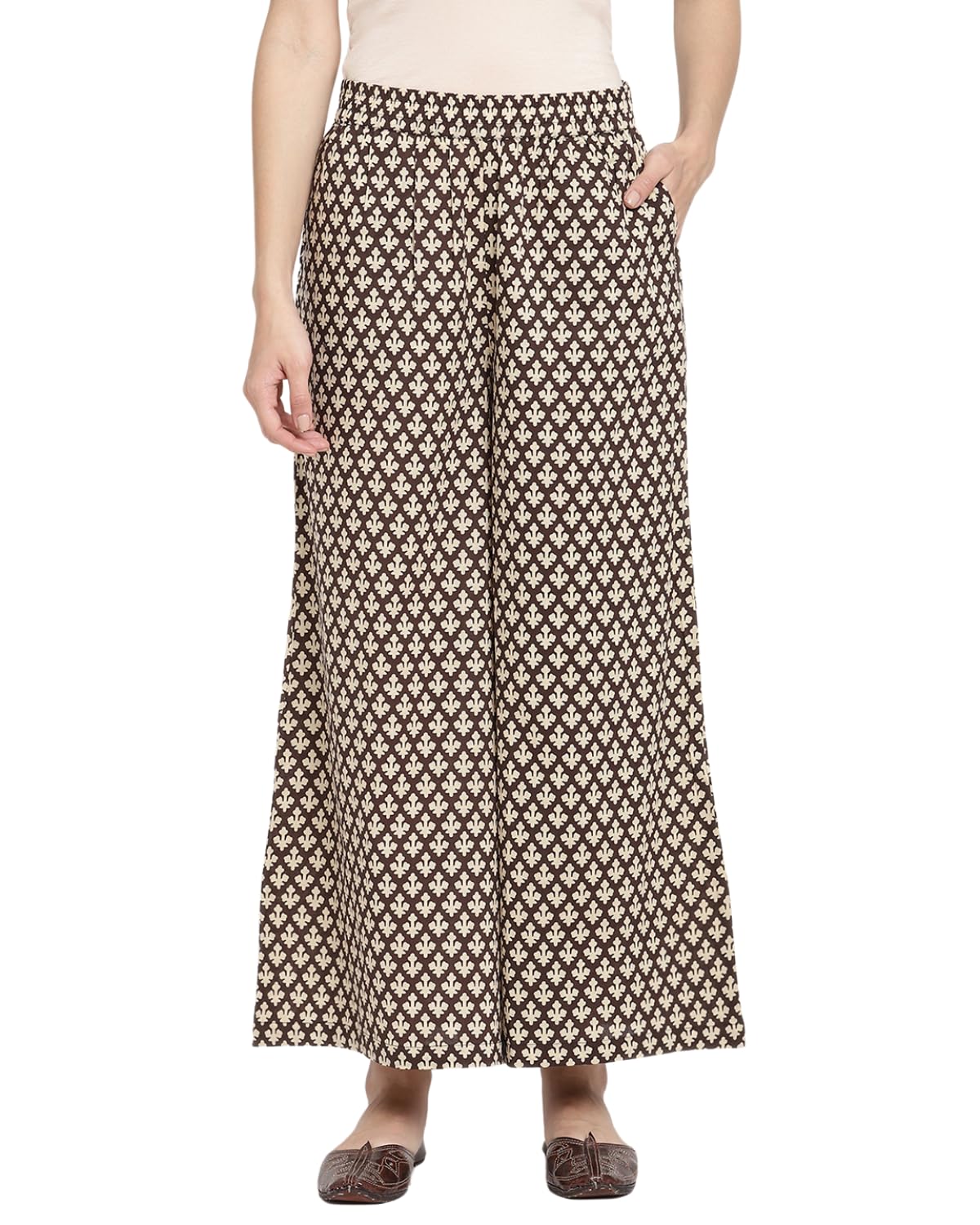 Stylish Women’s Cotton Beige Printed Loose Fit Palazzo Pant by ALEXNCLEO – Trendy Casual Bottoms for Comfort and Fashion