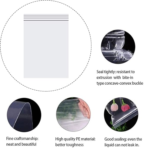 Miniatura 5 de Bolsas de polietileno transparentes con cremallera resellables de 5 x 7 pulgadas, 200 bolsas de plástico transparente con cierre con cremallera,