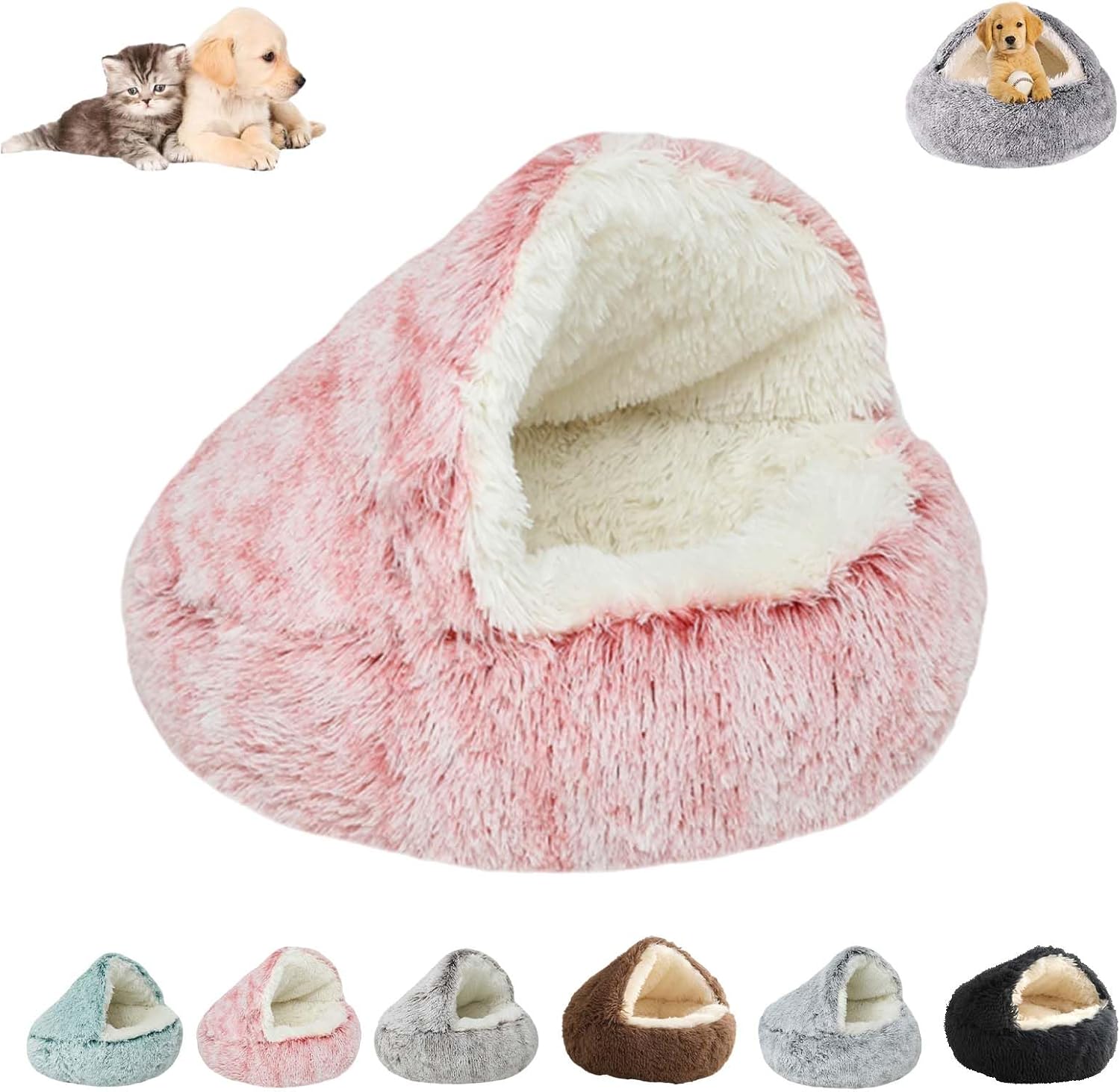 Cozy Cocoon Dog Bed, Plush Cave-Style Pet Bed with Hooded Cover, Cozy Cocoon Design for Small & Medium Dogs, Warm Snuggle Nest for Calming Comfort, Washable Anti-Slip Base (Black, 60 cm / 23.6in)