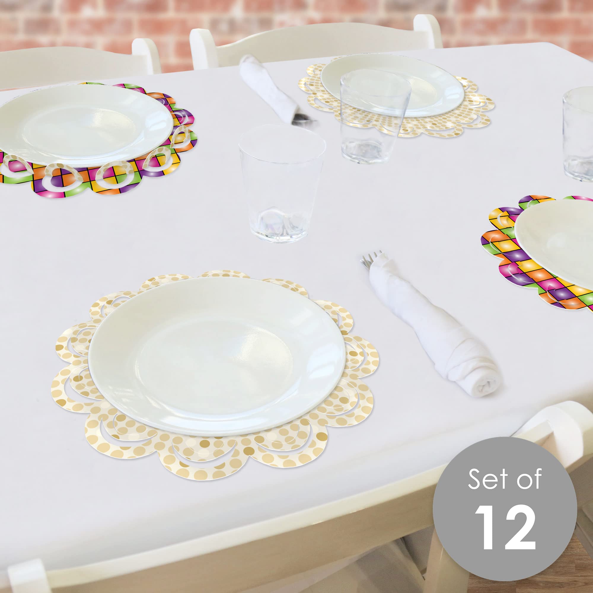 Big Dot of Happiness 70’s Disco - 1970s Disco Fever Party Round Table Decorations - Paper Chargers - Place Setting for 12