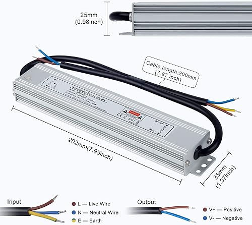 Miniatura 2 de YAYZA! Controlador LED 60W impermeable IP67 fuente de alimentación, 100V-260V CA a 12V CC Iluminación transformadores de bajo voltaje, adaptador de