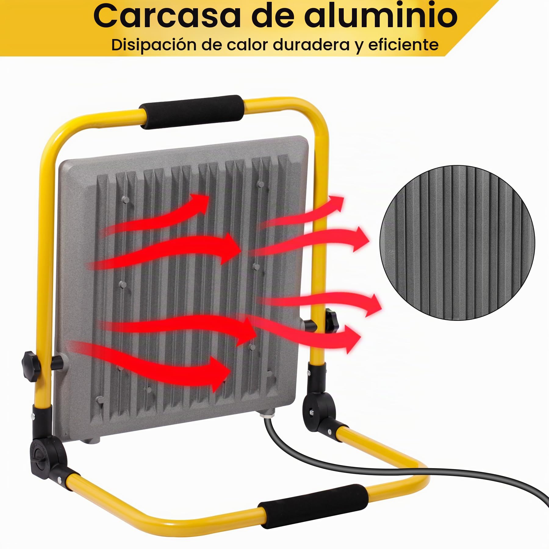 Foco de Trabajo LED 200W, Portátil Luz de Trabajo con Cable de Goma VDE 3G 0,75 mm² de 4 m,20000 LM, 6500K Luz Blanca, IP66 Impermeable para Obras de Construcción, Reparaciones