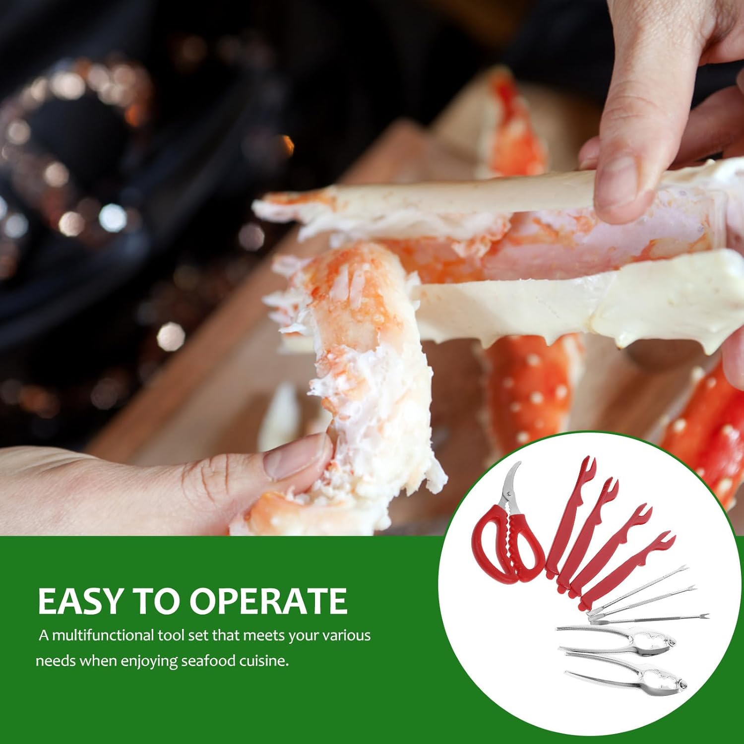 Lurrose Seafood Tools Set Crab Crackers Stainless Steel Shell Opening Tools 4 Metal Picks 4 Plastic Picks 2 Nutcrackers 1 Seafood Scissors Kitchen Gadget for Crab Lobster Shrimp Dining