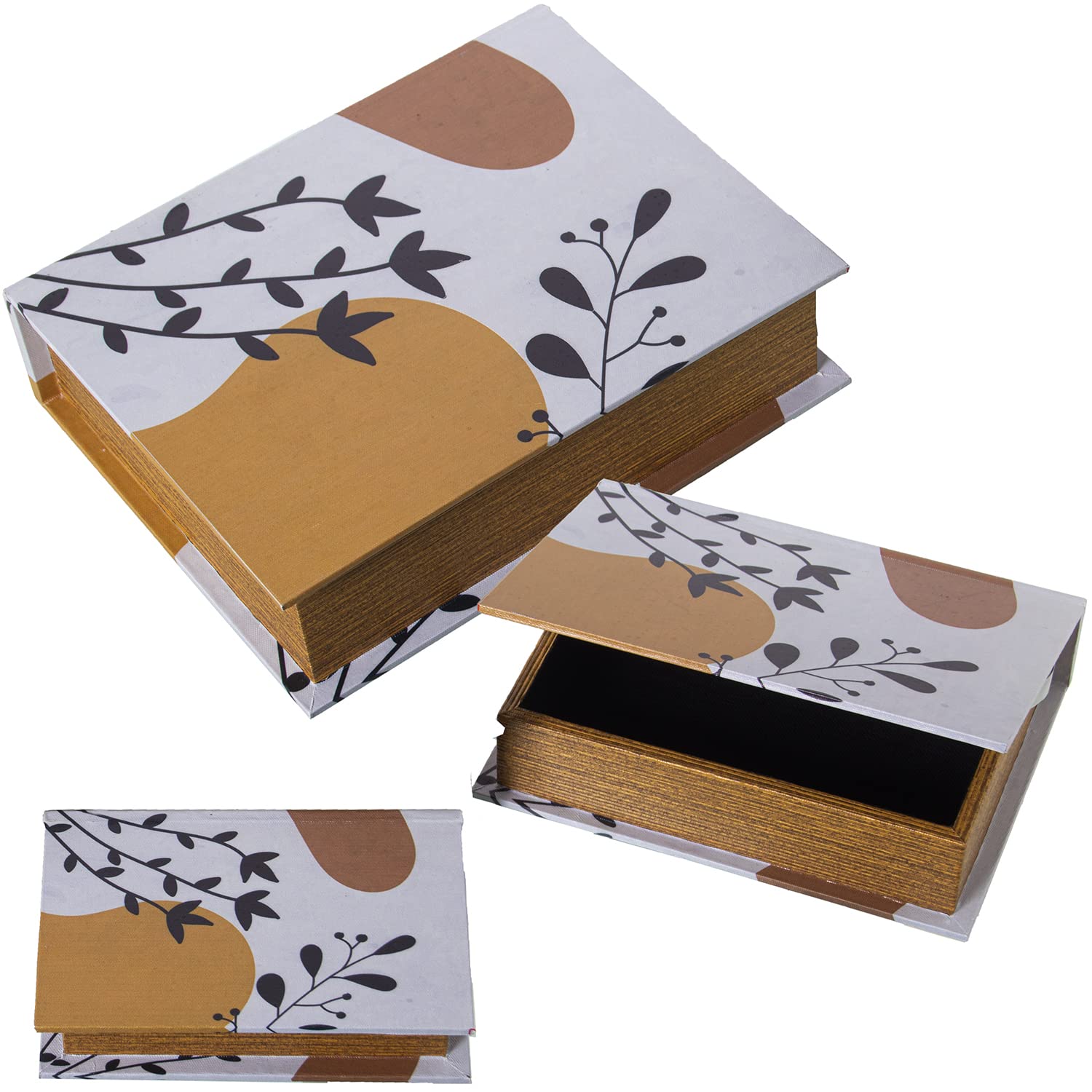 Caisses livre en bois premium ornées de dessins et branches