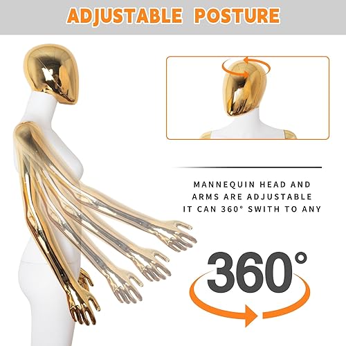 Miniatura 2 de Maniquí femenino de cuerpo completo, cuerpo blanco, cabeza dorada, manecillas doradas, maniquí de costura de 70 pulgadas, maniquí articulable con