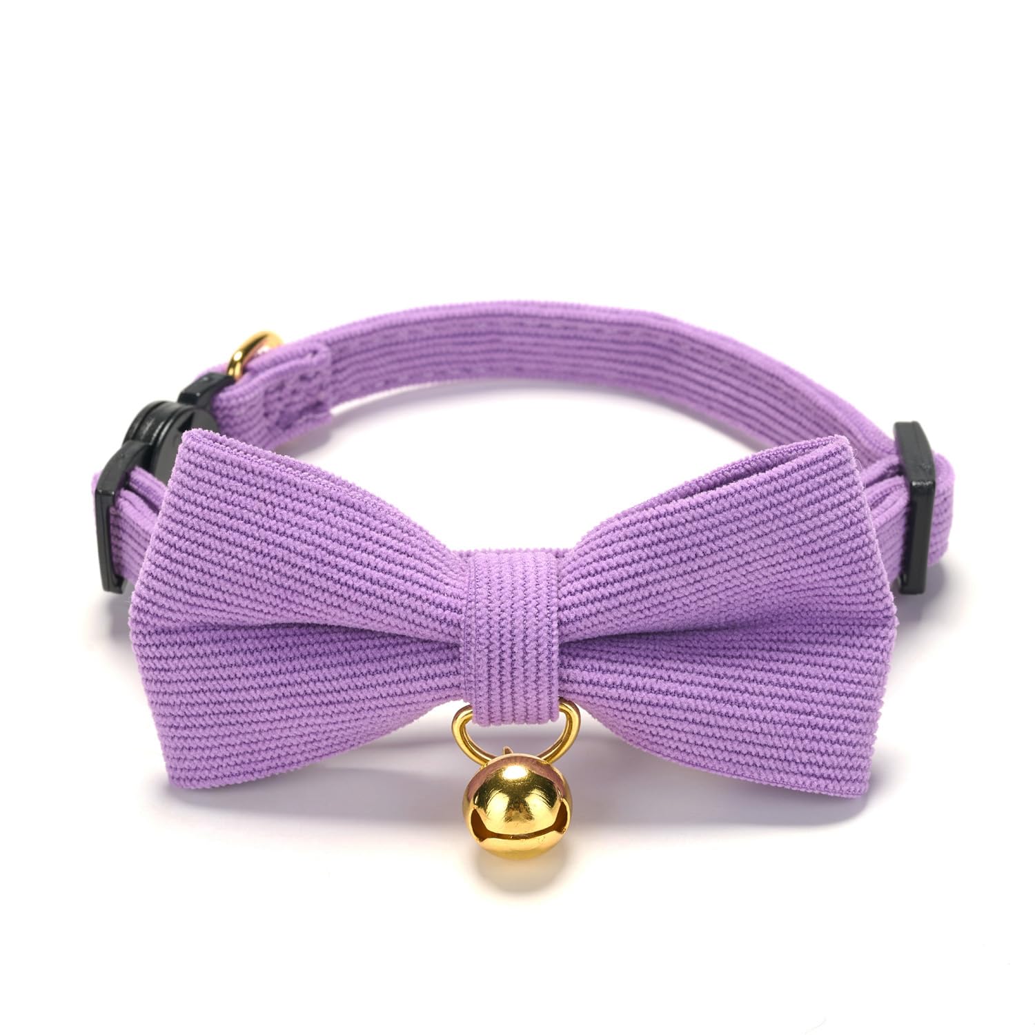 Paquete de 2 collares de pana suave para gatos con pajarita y campana, collar ajustable de algodón para gatito hembra (rosa y morado)
