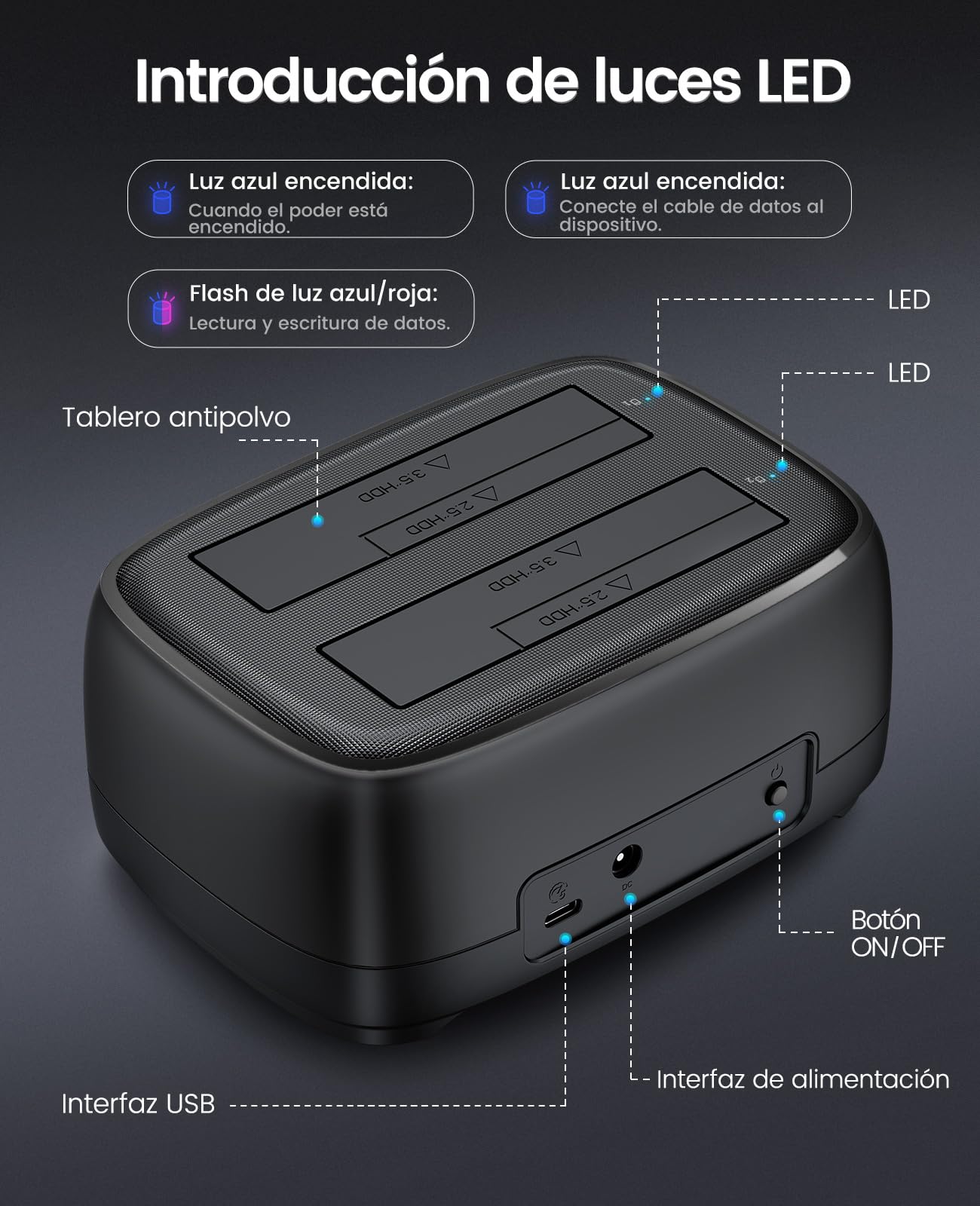 ORICO Estación de Acoplamiento de Disco Duro USB 3.2 Gen 1 con Offline Clonación Doble Bahía Bases de Conexión para SATA SSD/HDD de 2,5'' y 3,5", hasta 40 TB con UASP (DD28C3-C)