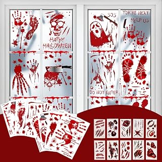 170 PCS Halloween Decorations - 8 Sheets Bloody Handprint & Footprint Wall Decals, Floor & Window Stickers + 10 Sheets Wound Tattoo Stickers | Scary Halloween Party Decorations Window Stickers