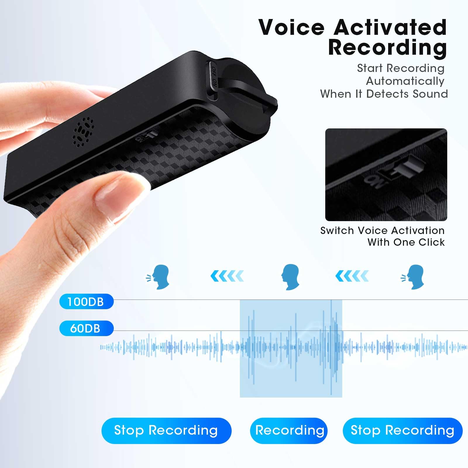 Enregistreur vocal magnétique 64 Go, 25 jours d'enregistrement continu, rechargeable via USB, activation vocale, enregistrement One Touch, mini enregistreur vocal pour réunions, cours et interviews