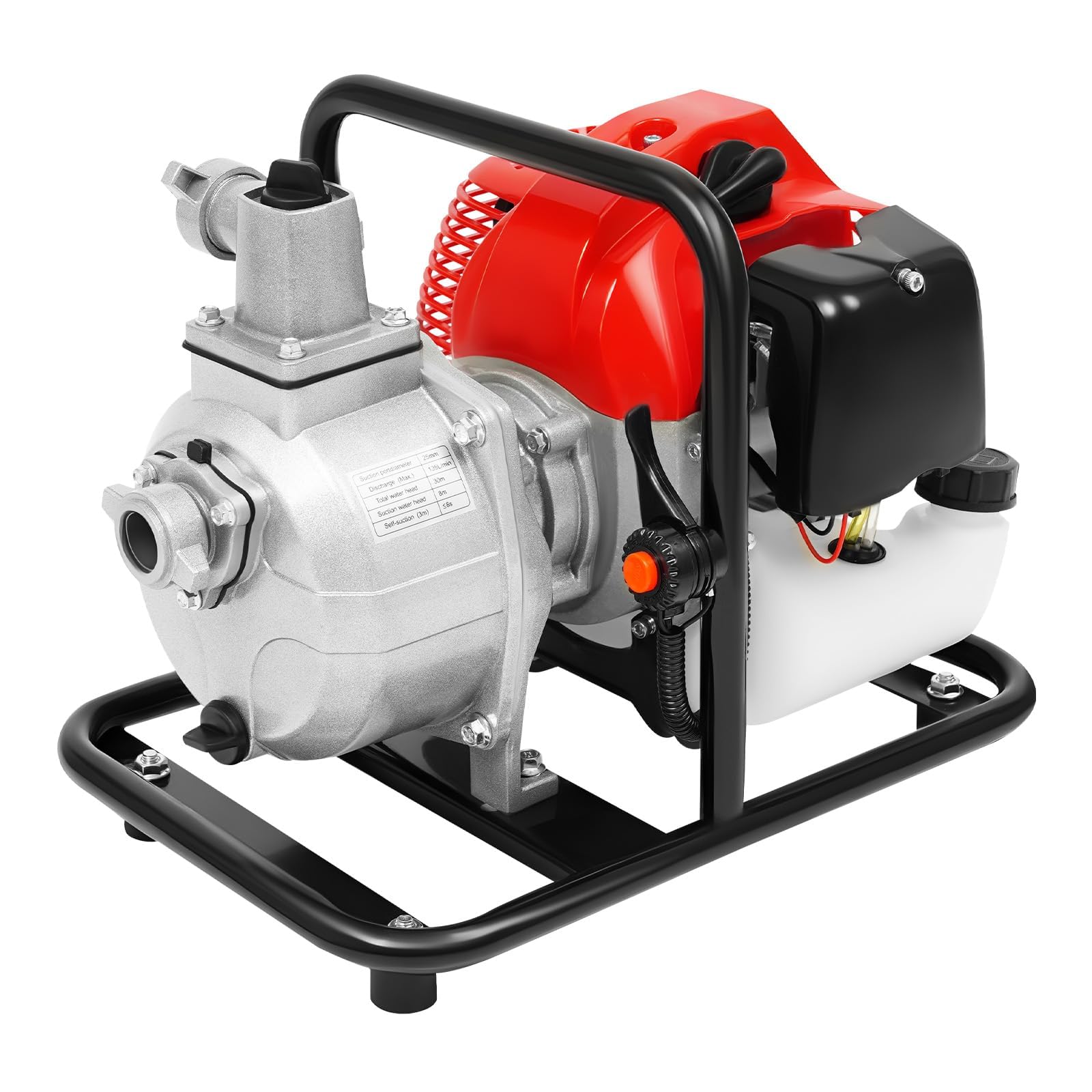 Bomba de Agua Gasolina, Motobomba de Agua a Gasolina, 1,25kW Bomba de Agua Sumergible, Motor 2 Tiempos, Motobomba para Riego y Jardín (Rojo/Negro)
